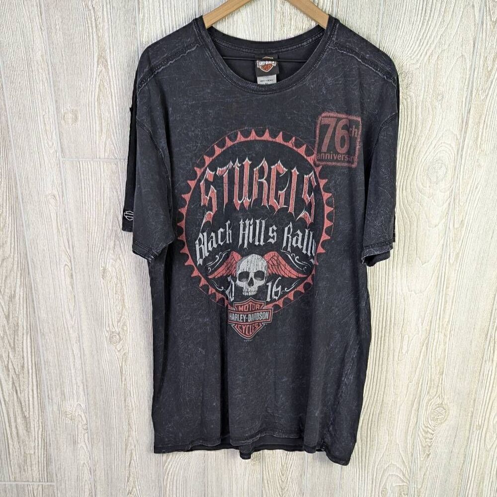 Sturgis Mens Size XL Harley Davidson T Shirt Black Hills Rally Skull Wings